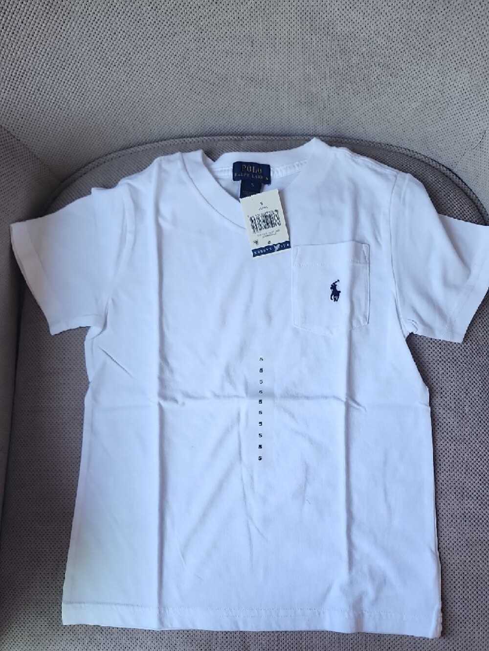 Polo by Ralph Lauren White V-Neck Pocket Tee with Navy Pony - Picture 3 of 5